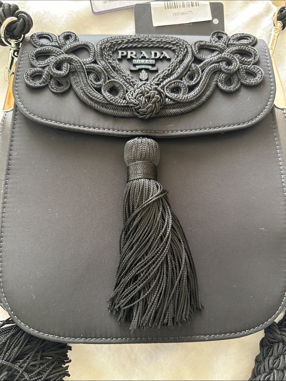 Prada Black Embroidered Tassel Crossbody Bag - Picture 4 of 5
